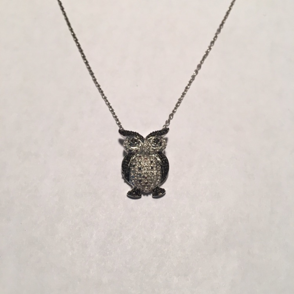 Silver and Black Owl Pendant Necklace